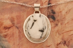 Genuine White Buffalo Turquoise Sterling Silver Native American Pendant